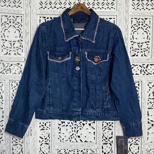Vtg Y2K Lifestyle Girly Coquette Denim Jacket With Fringe Details Sz Medium‎